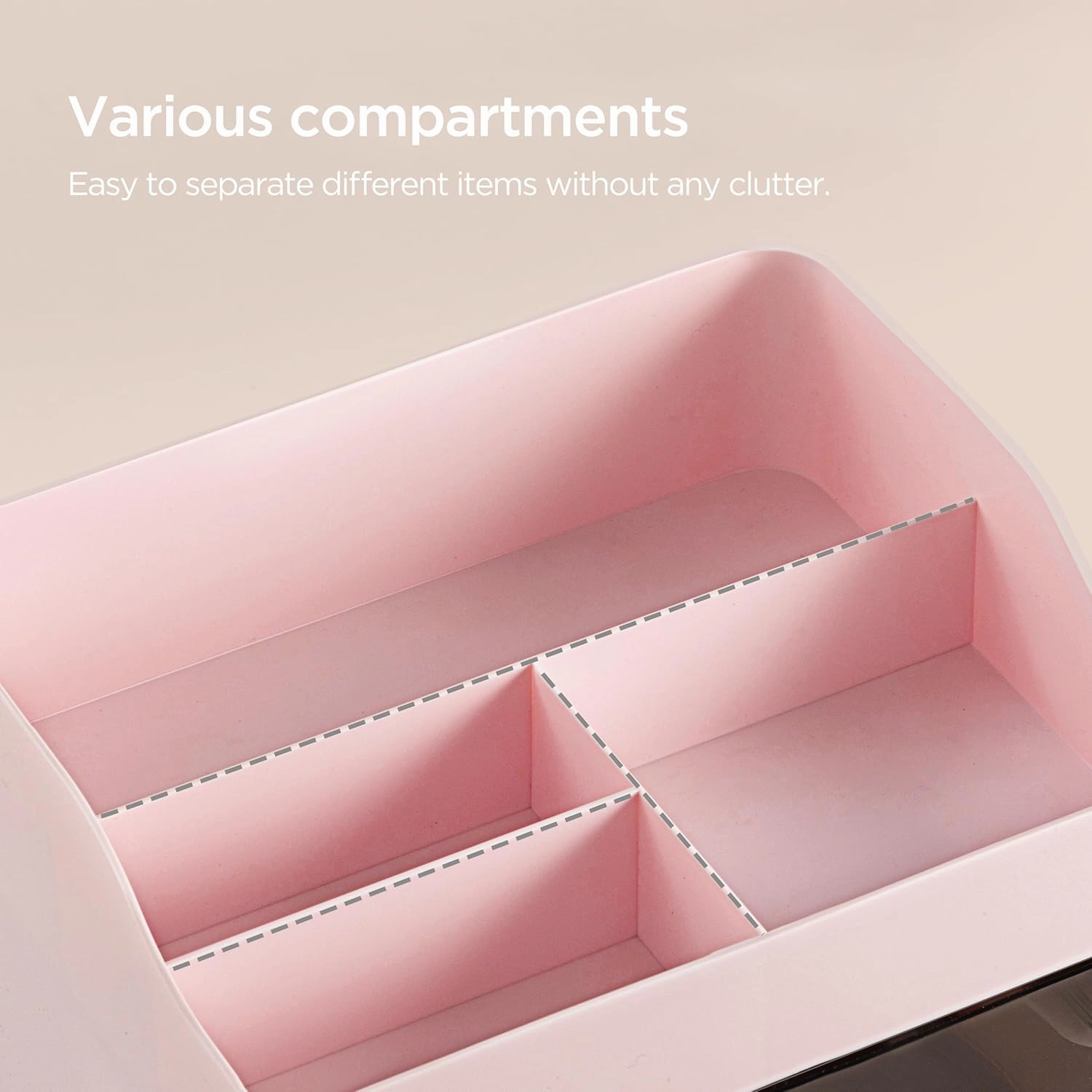 HBlife Makeup Organizer for Vanity with 2 Drawers, Large Plastic Bathroom Countertop Cosmetics Organizer Skin Care Storage, Easy to Store Lipsticks, Nail Polishes, Perfumes, Eyeshadow Palettes, Pink