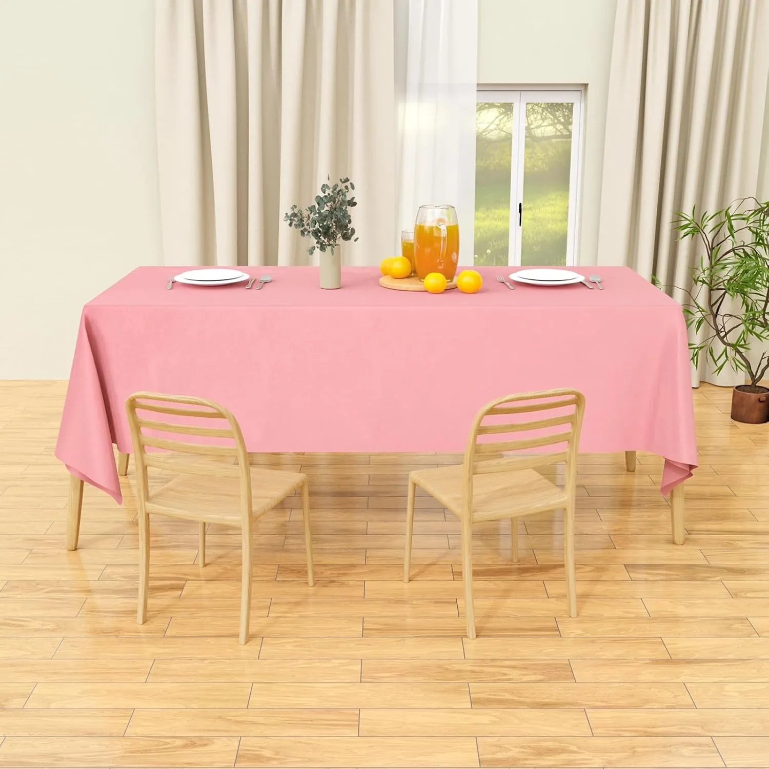 IVAPUPU 2PCS Blush Pink Table Cloth for Rectangle Table - 60 x 102 Inch Tablecloths Rectangular Waterproof Washable Wrinkle Resistant for 6 FT Tables Wedding Cocktail Party