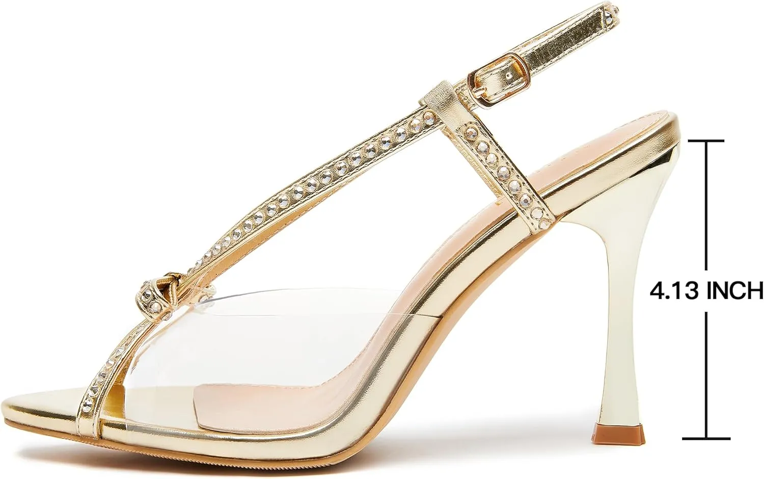 Jiu du Women's Bow Heels Pointed Open Toe Rhiestone Heeled Sandals Slingback High Heels Party Wedding Dressy Pumps