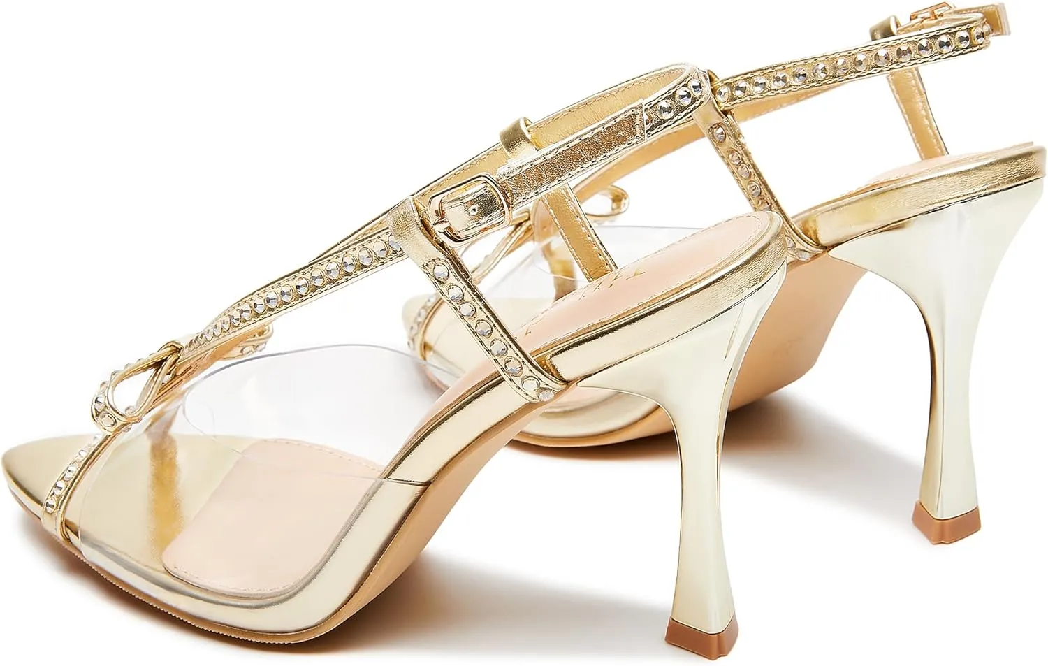 Jiu du Women's Bow Heels Pointed Open Toe Rhiestone Heeled Sandals Slingback High Heels Party Wedding Dressy Pumps