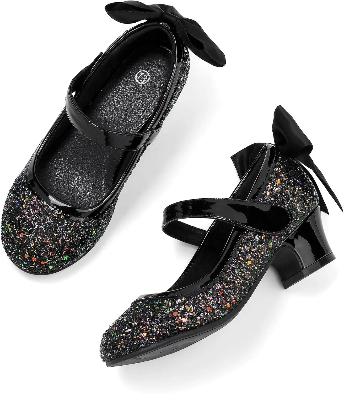 K KomForme Girls Dress Shoes Glitter Mary Jane Pumps with Bow, Low Heel Party Wedding Princess Shoes (Toddler/Little Kids/Big Kids)