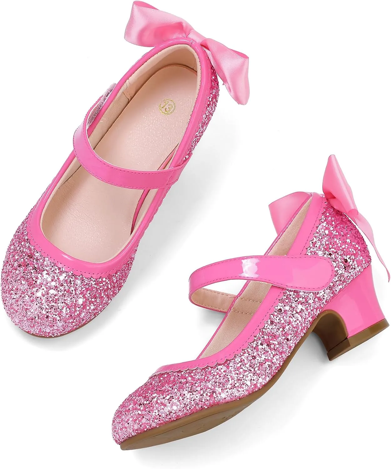 K KomForme Girls Dress Shoes Glitter Mary Jane Pumps with Bow, Low Heel Party Wedding Princess Shoes (Toddler/Little Kids/Big Kids)