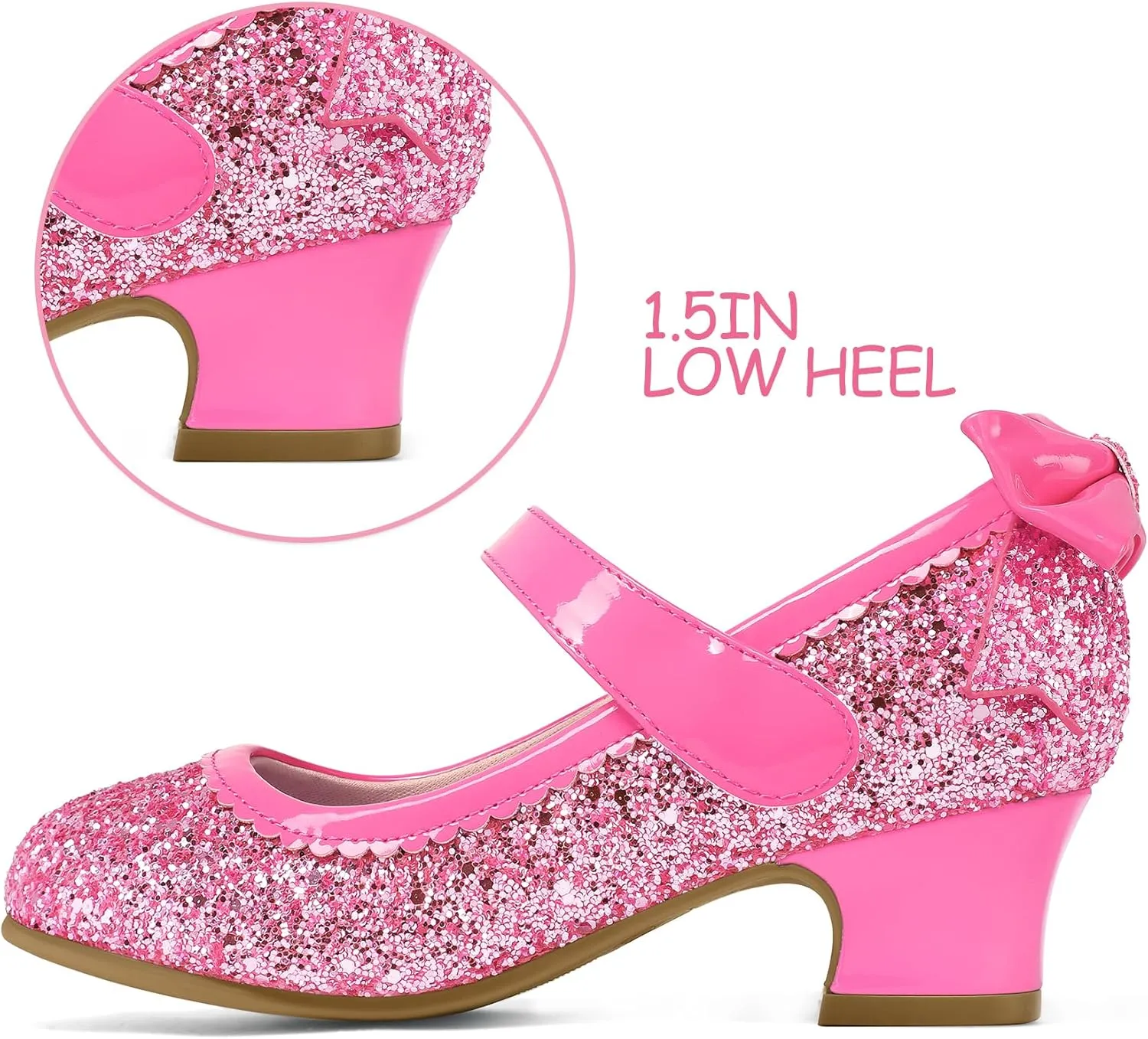 K KomForme Girls Dress Shoes Glitter Mary Jane Pumps with Bow, Low Heel Party Wedding Princess Shoes (Toddler/Little Kids/Big Kids)