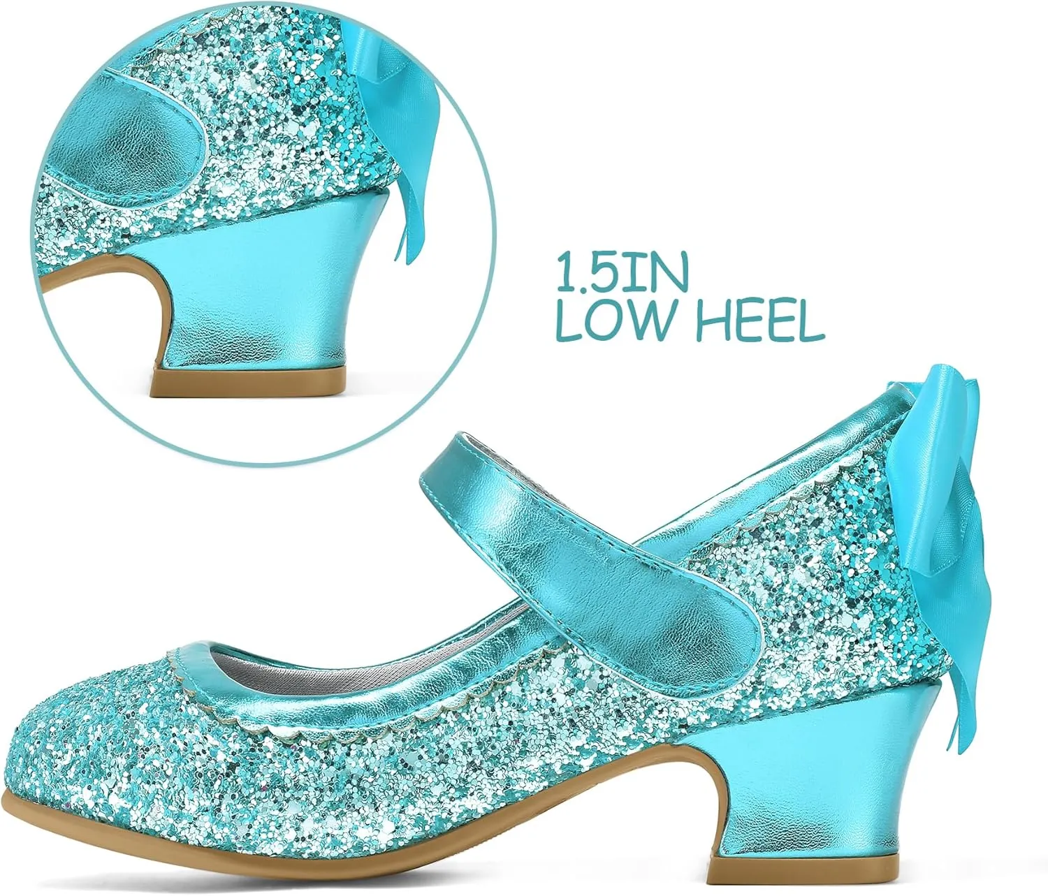 K KomForme Girls Dress Shoes Glitter Mary Jane Pumps with Bow, Low Heel Party Wedding Princess Shoes (Toddler/Little Kids/Big Kids)