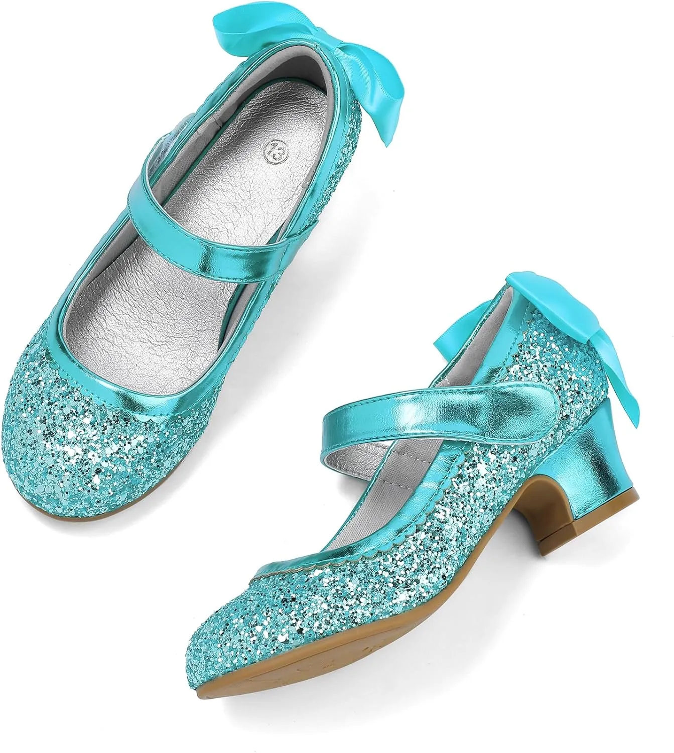 K KomForme Girls Dress Shoes Glitter Mary Jane Pumps with Bow, Low Heel Party Wedding Princess Shoes (Toddler/Little Kids/Big Kids)
