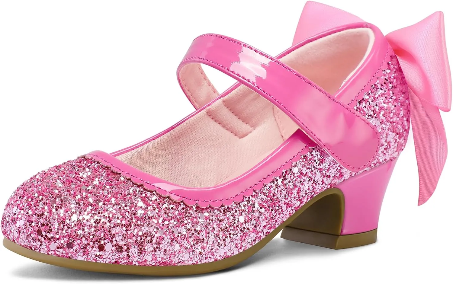 K KomForme Girls Dress Shoes Glitter Mary Jane Pumps with Bow, Low Heel Party Wedding Princess Shoes (Toddler/Little Kids/Big Kids)