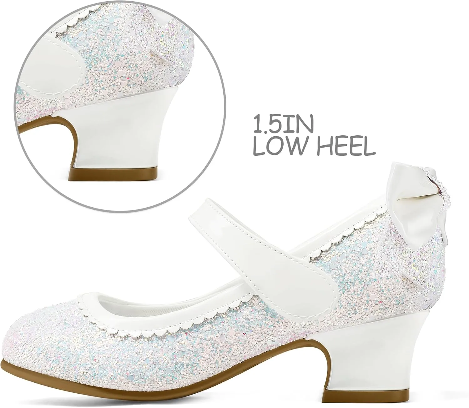 K KomForme Girls Dress Shoes Glitter Mary Jane Pumps with Bow, Low Heel Party Wedding Princess Shoes (Toddler/Little Kids/Big Kids)