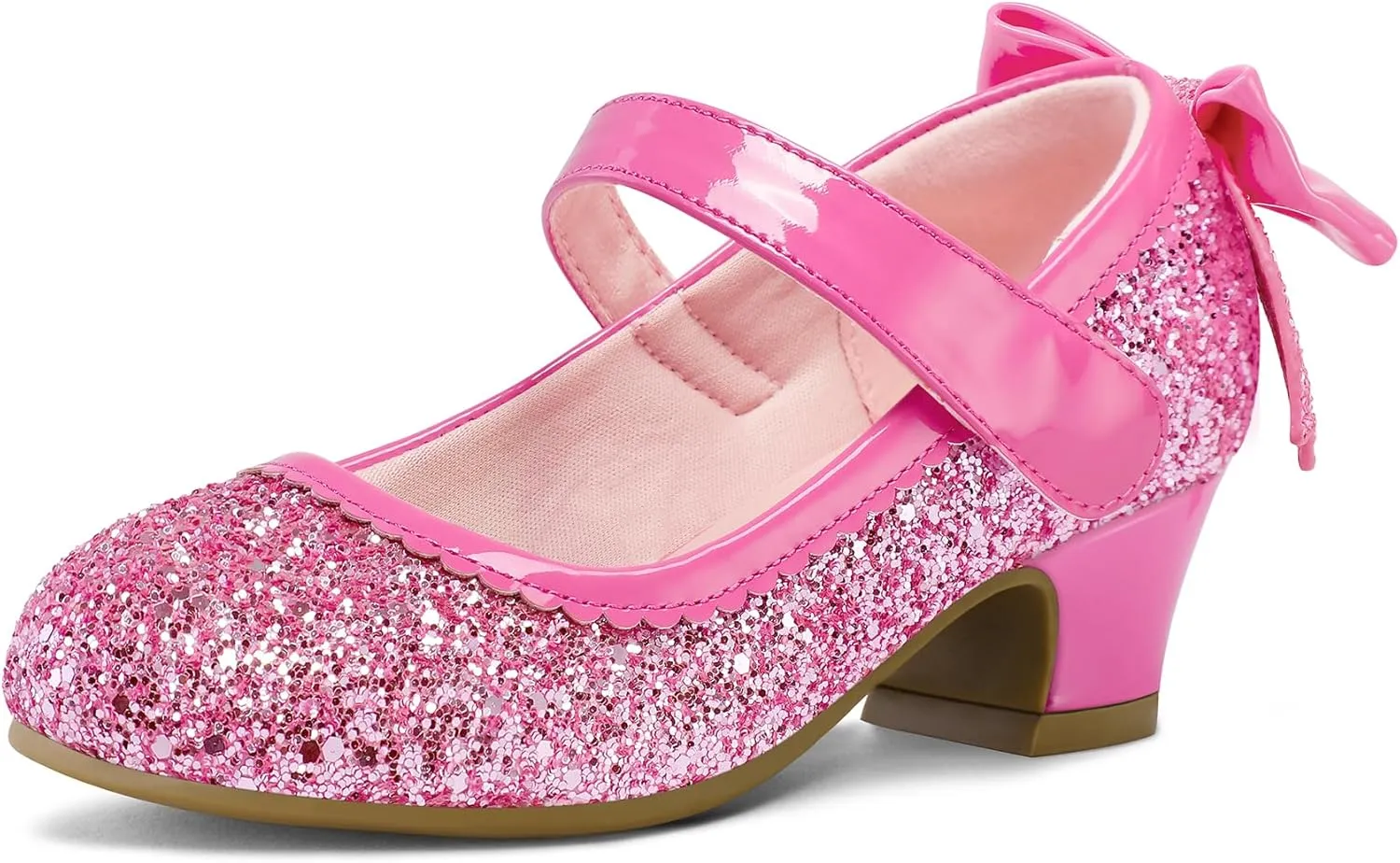 K KomForme Girls Dress Shoes Glitter Mary Jane Pumps with Bow, Low Heel Party Wedding Princess Shoes (Toddler/Little Kids/Big Kids)