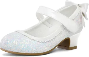 K KomForme Girls Dress Shoes Glitter Mary Jane Pumps with Bow, Low Heel Party Wedding Princess Shoes (Toddler/Little Kids/Big Kids)