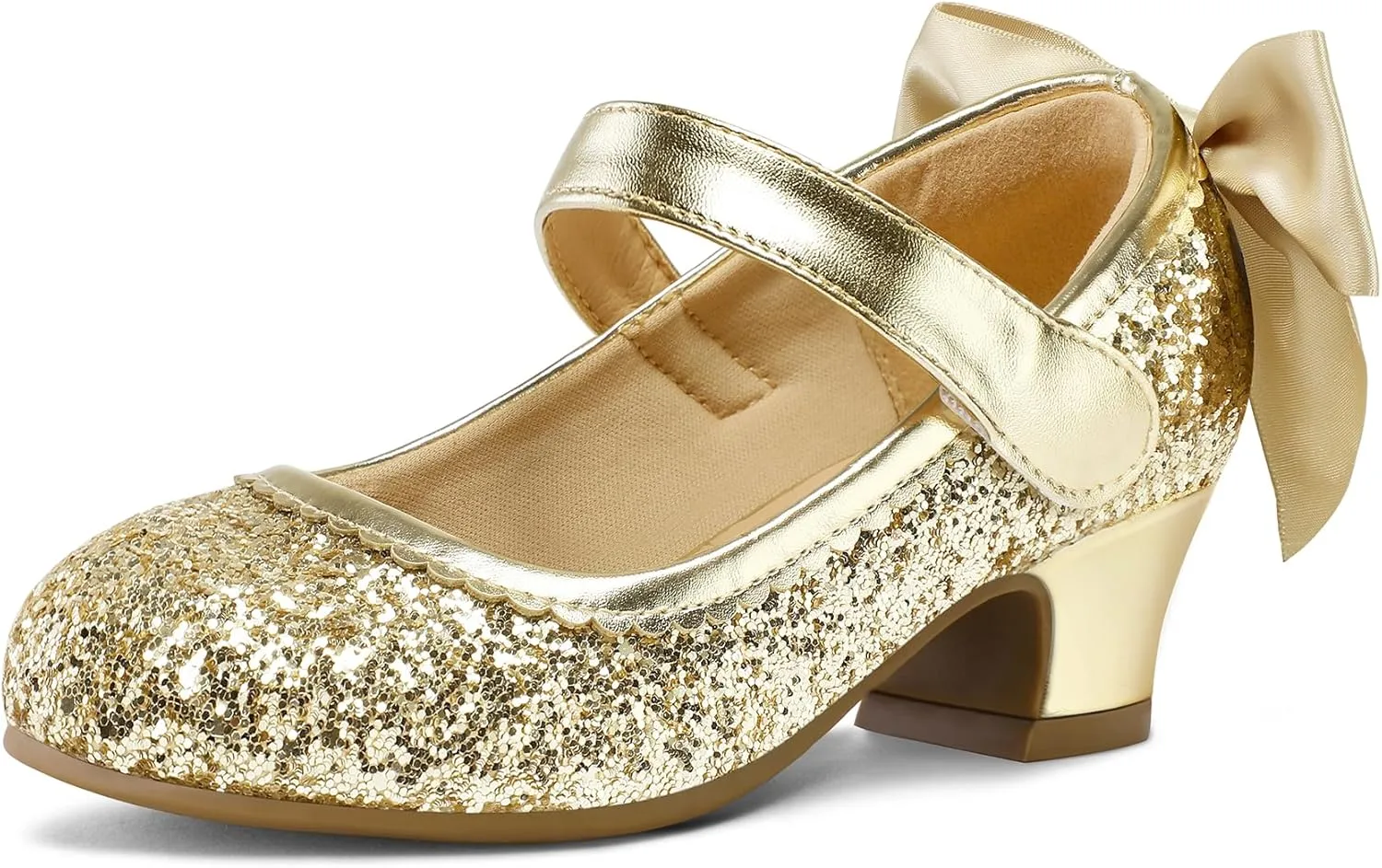 K KomForme Girls Dress Shoes Glitter Mary Jane Pumps with Bow, Low Heel Party Wedding Princess Shoes (Toddler/Little Kids/Big Kids)