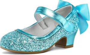 K KomForme Girls Dress Shoes Glitter Mary Jane Pumps with Bow, Low Heel Party Wedding Princess Shoes (Toddler/Little Kids/Big Kids)