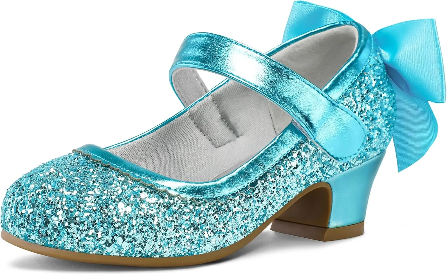 K KomForme Girls Dress Shoes Glitter Mary Jane Pumps with Bow, Low Heel Party Wedding Princess Shoes (Toddler/Little Kids/Big Kids)