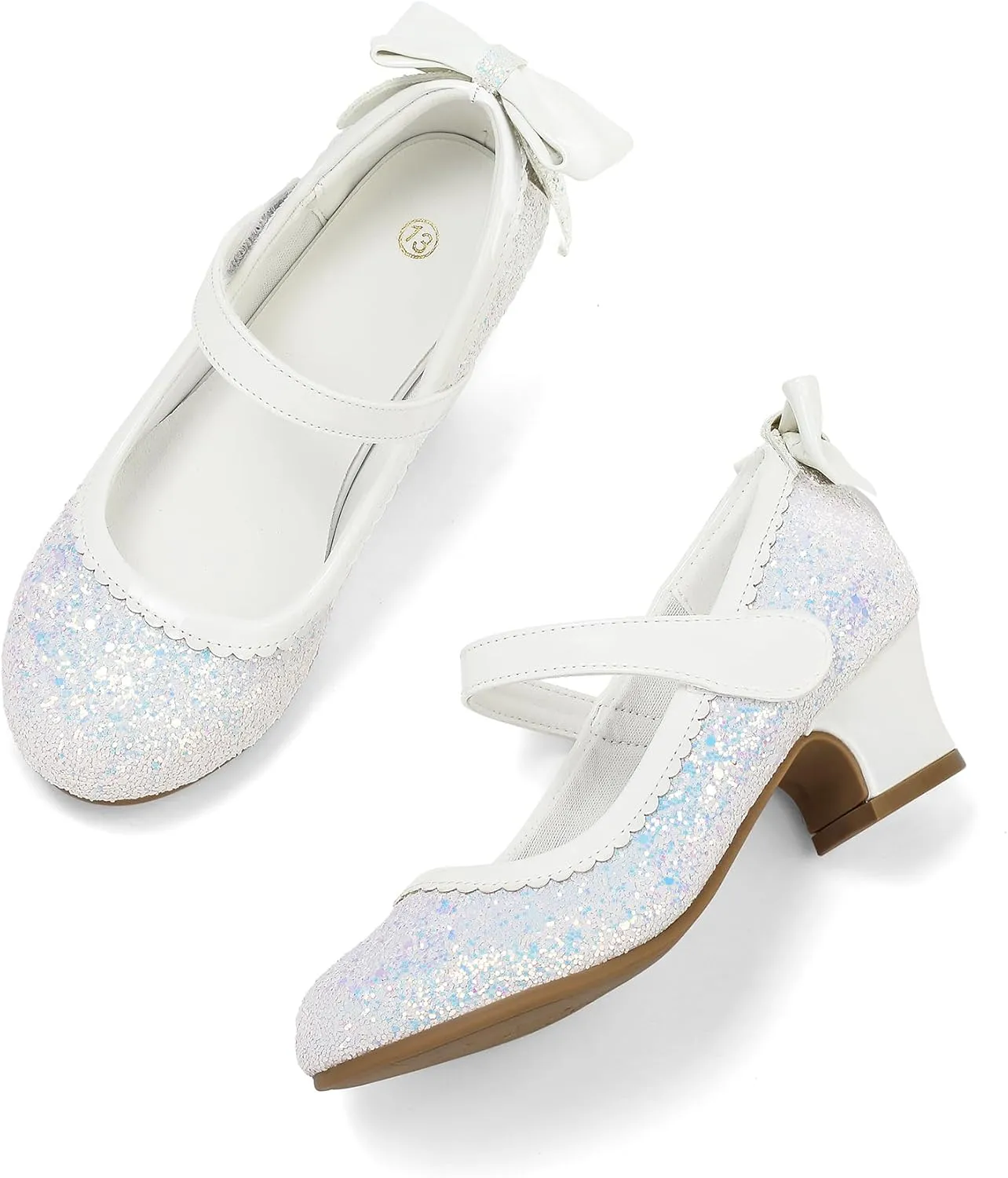 K KomForme Girls Dress Shoes Glitter Mary Jane Pumps with Bow, Low Heel Party Wedding Princess Shoes (Toddler/Little Kids/Big Kids)