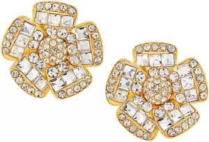 Kenneth Jay Lane Gold and Silver Pave Crystal Button Clip-On Earrings
