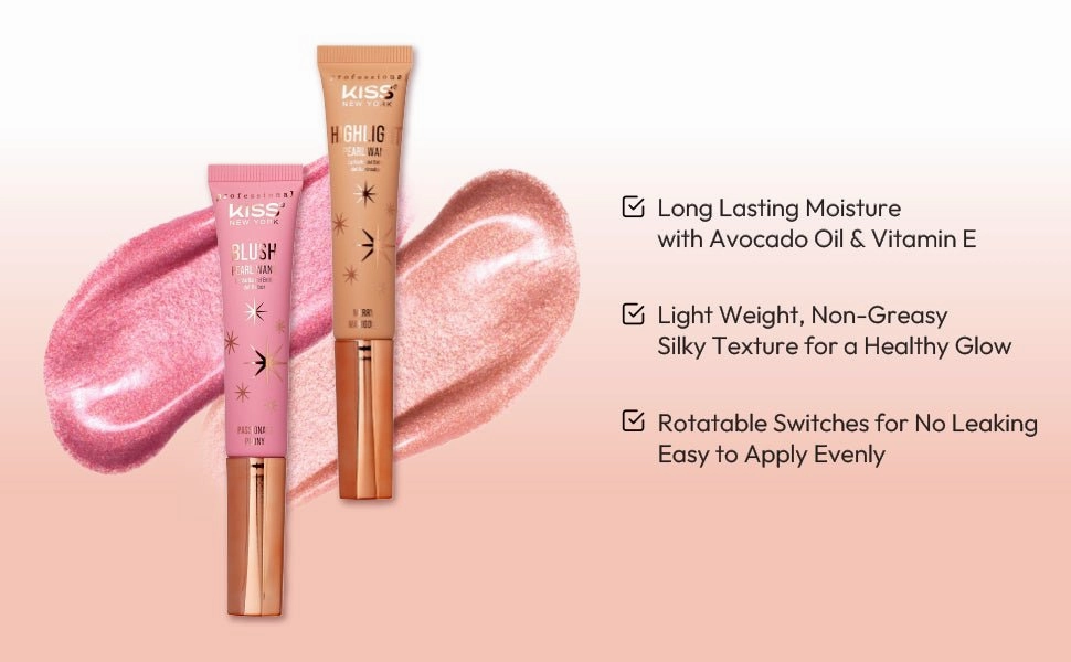 KISS NEW YORK PROFESSIONAL – Pearl Highlight Wand | Radiant Glow   Sponge Cushion Applicator | Shades 01–02