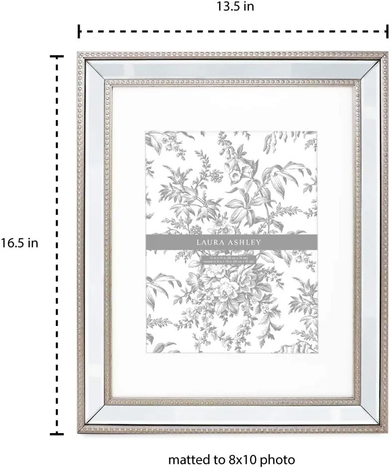 Laura Ashley 4x6 Gold Mirror Bead Picture Frame, Classic Mirrored Frame with Beaded Border, Wall-Mountable, Made for Tabletop Display, Photo Gallery and Wall Art, (4x6, Gold)