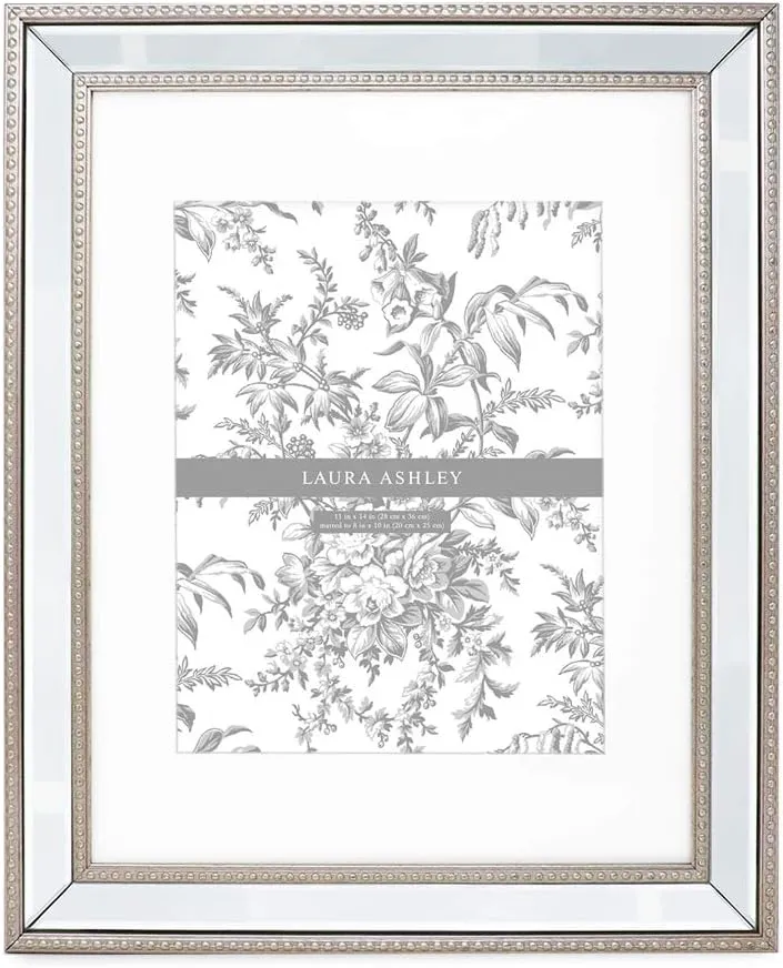 Laura Ashley 4x6 Gold Mirror Bead Picture Frame, Classic Mirrored Frame with Beaded Border, Wall-Mountable, Made for Tabletop Display, Photo Gallery and Wall Art, (4x6, Gold)