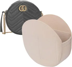 Lckaey round makeup organizer bag-Insert for round bag Applicable to old flower soft bag, support Kuqi Round bag Purse Organizer 2078GC-Beige-S