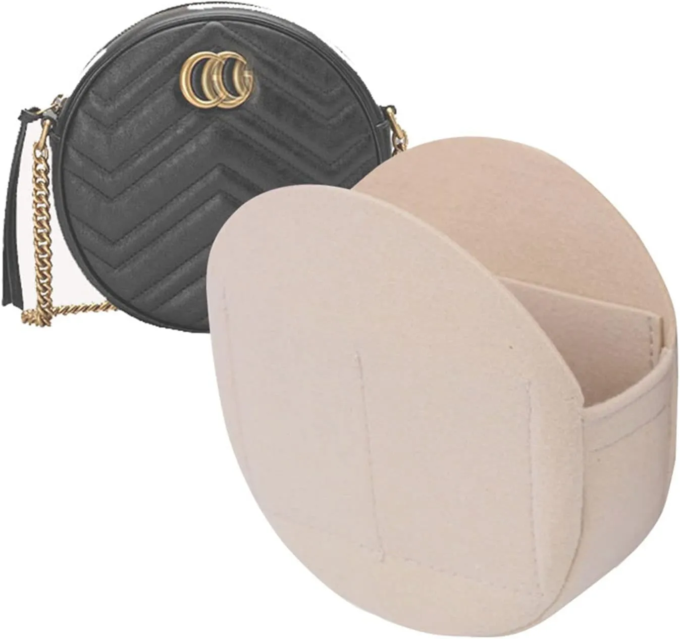 Lckaey round makeup organizer bag-Insert for round bag Applicable to old flower soft bag, support Kuqi Round bag Purse Organizer 2078GC-Beige-S