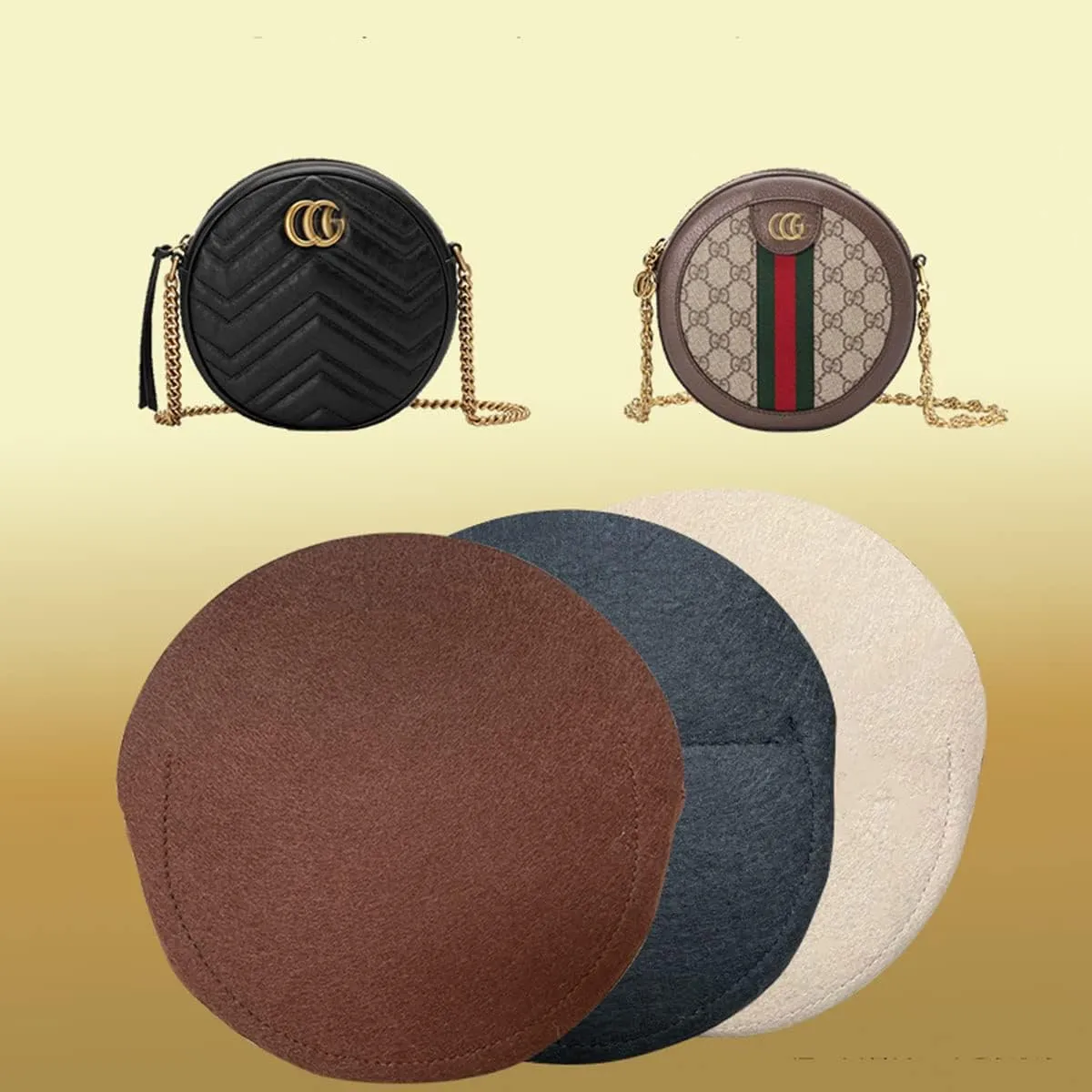 Lckaey round makeup organizer bag-Insert for round bag Applicable to old flower soft bag, support Kuqi Round bag Purse Organizer 2078GC-Beige-S