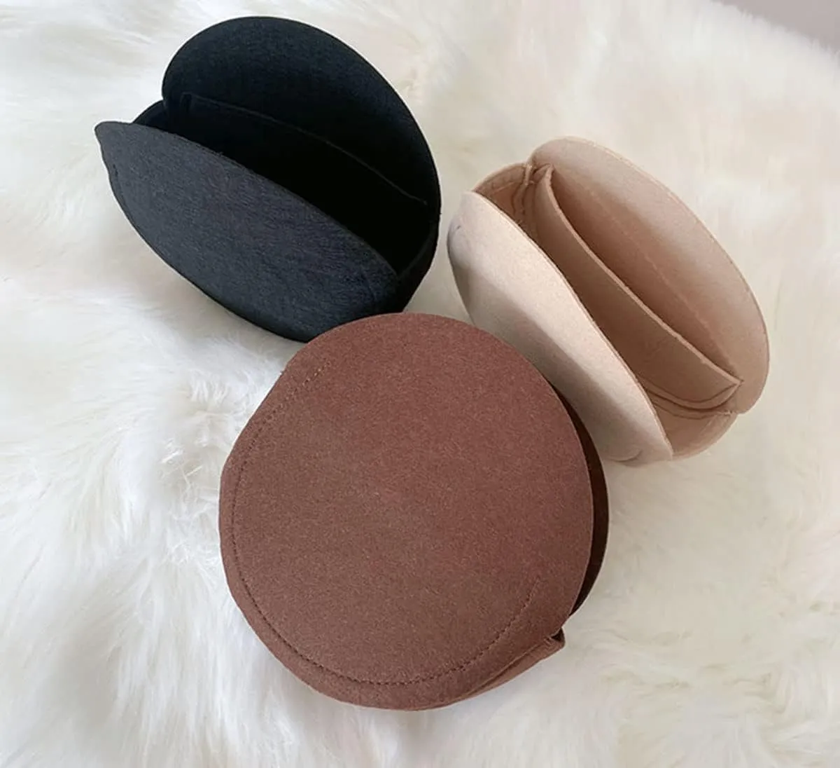 Lckaey round makeup organizer bag-Insert for round bag Applicable to old flower soft bag, support Kuqi Round bag Purse Organizer 2078GC-Beige-S