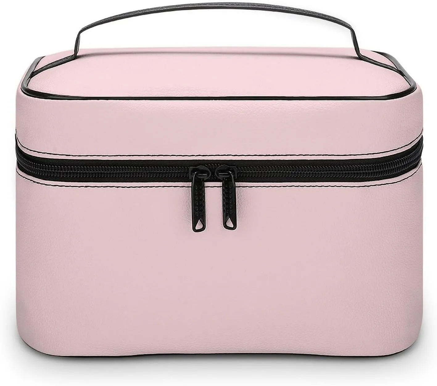 Leather Cosmetic Case, Blush Pink Portable Makeup Bag Organizer Large Capacity Travel Toiletry Bag with Zipper
