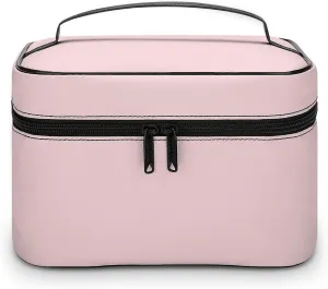 Leather Cosmetic Case, Blush Pink Portable Makeup Bag Organizer Large Capacity Travel Toiletry Bag with Zipper