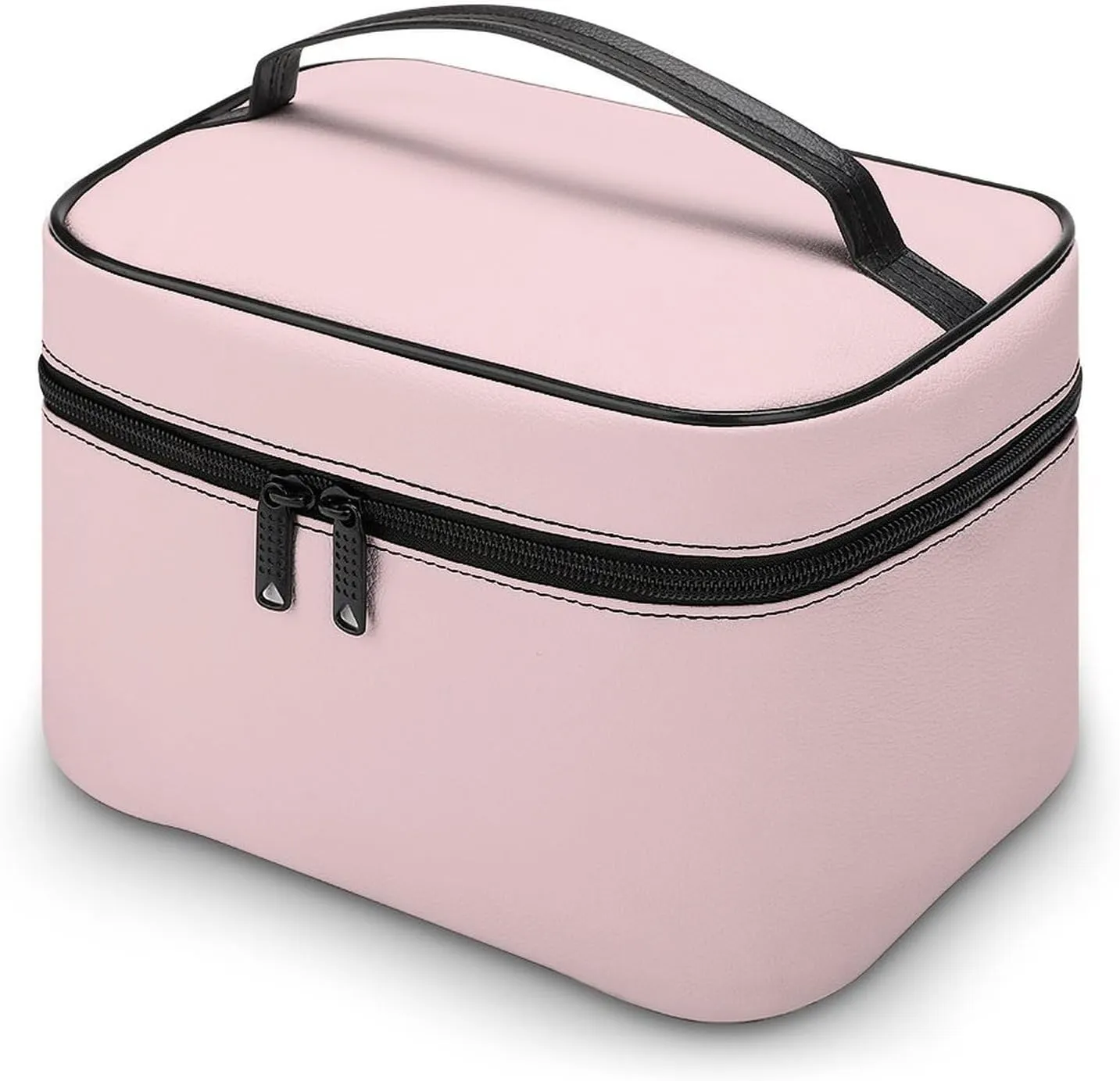 Leather Cosmetic Case, Blush Pink Portable Makeup Bag Organizer Large Capacity Travel Toiletry Bag with Zipper