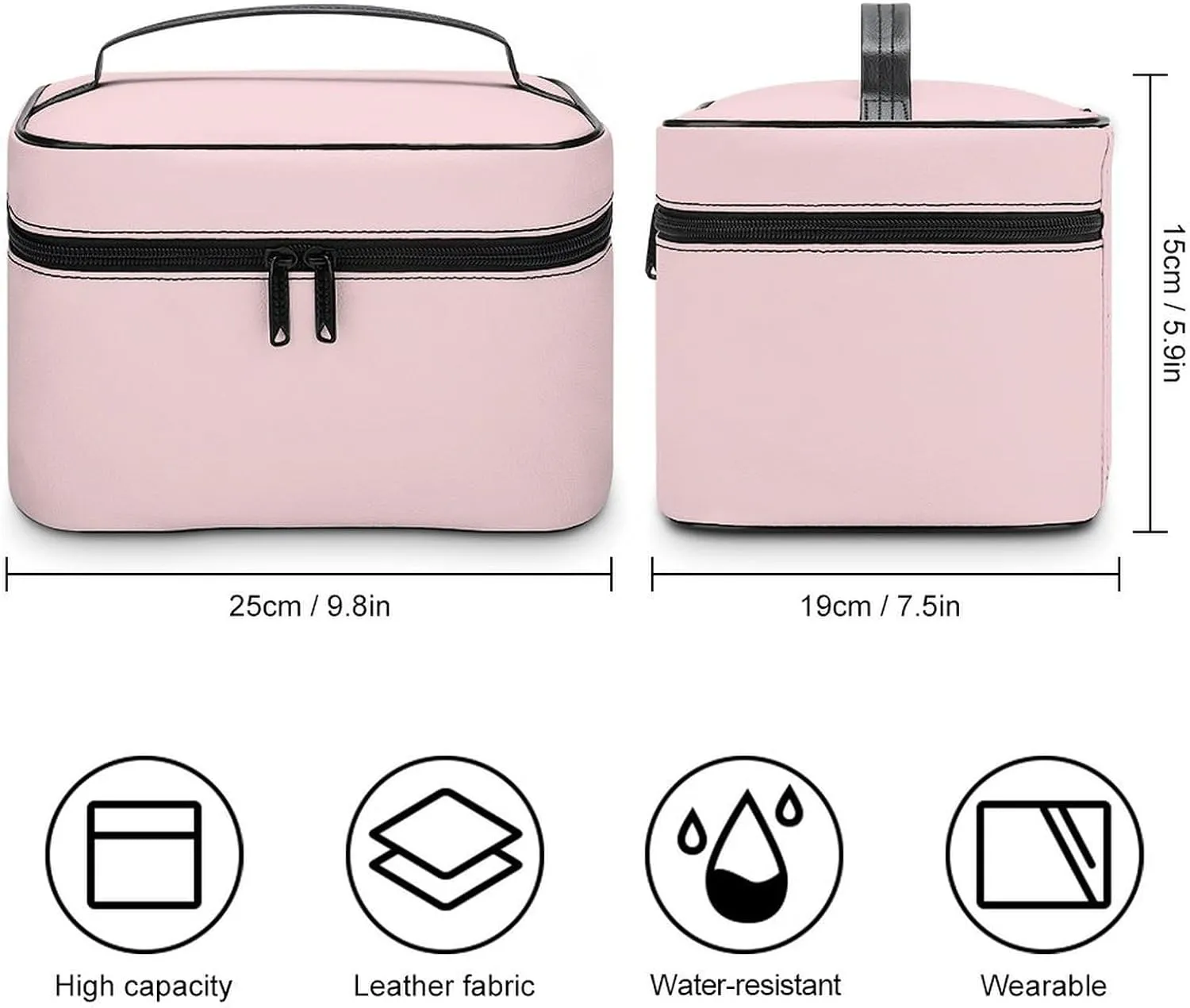 Leather Cosmetic Case, Blush Pink Portable Makeup Bag Organizer Large Capacity Travel Toiletry Bag with Zipper
