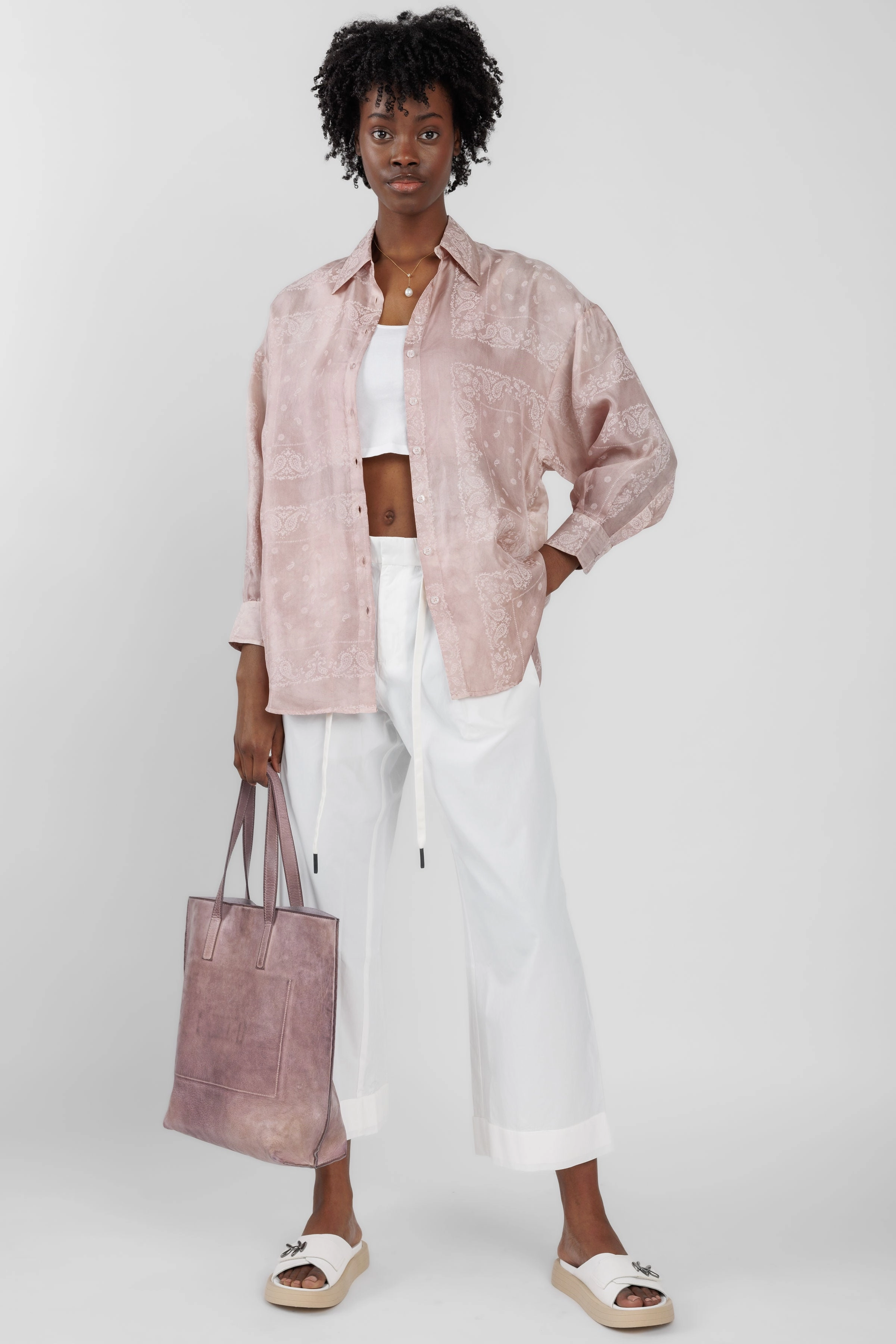 Leather Tote Bag in Blush