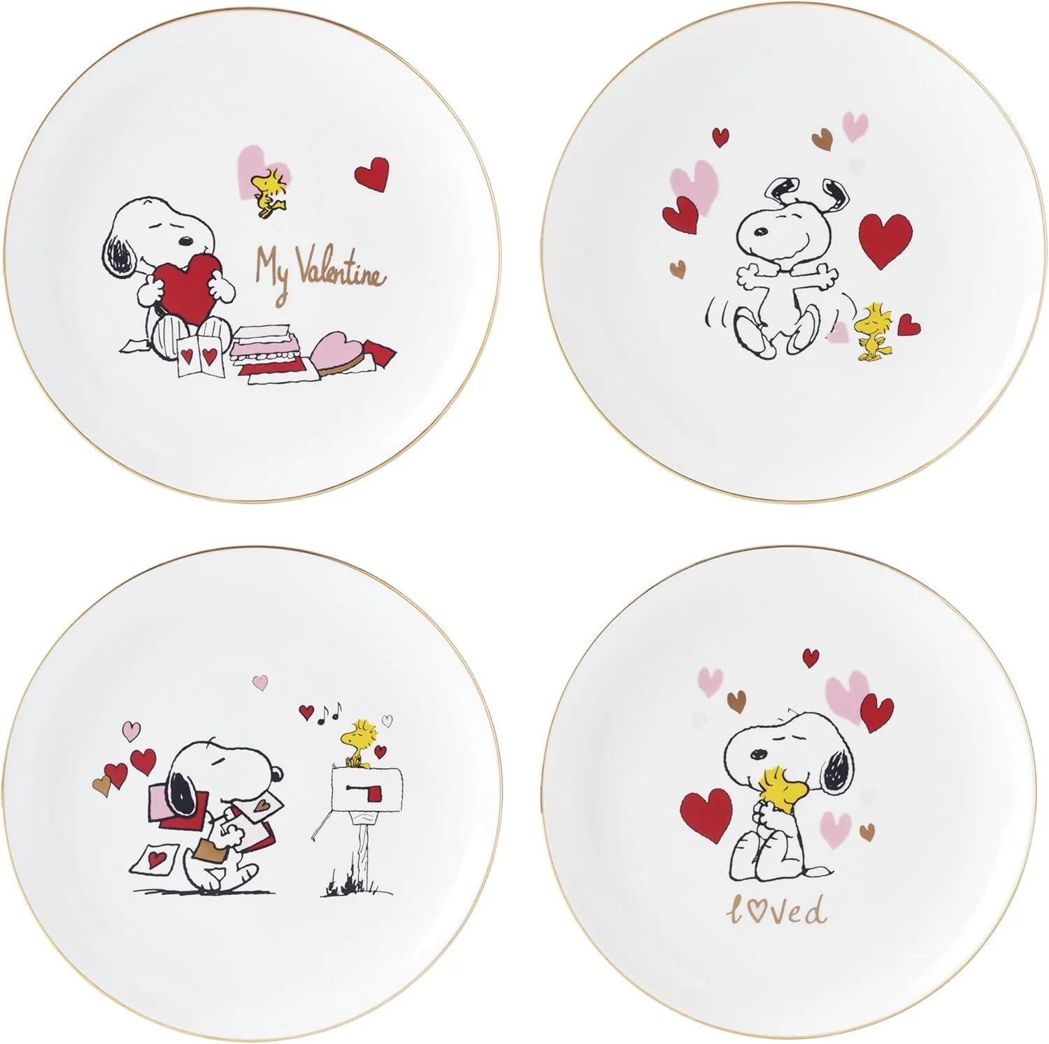 Lenox 897217 Snoopy Valentines Day Accent Plates, Set Of 4, Assorted