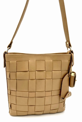 Liana Woven Leather Shoulder Bag - Hazelnut