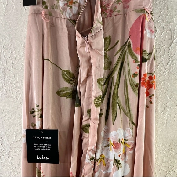 Lulu's Still the One Blush Pink Floral Print Satin Maxi Dress