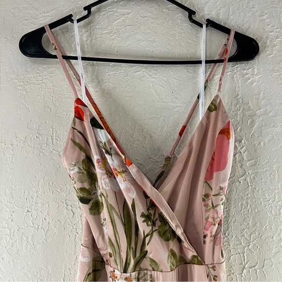 Lulu's Still the One Blush Pink Floral Print Satin Maxi Dress