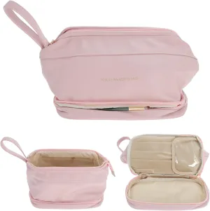 Makeup Bag, Double Layer Travel Cosmetic Bag for Women, Toiletry Bag, Waterproof and Durable Make Up Bag with Makeup Brush Storage Bag, Pink