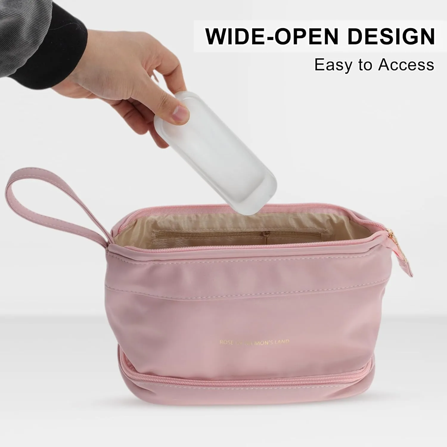 Makeup Bag, Double Layer Travel Cosmetic Bag for Women, Toiletry Bag, Waterproof and Durable Make Up Bag with Makeup Brush Storage Bag, Pink