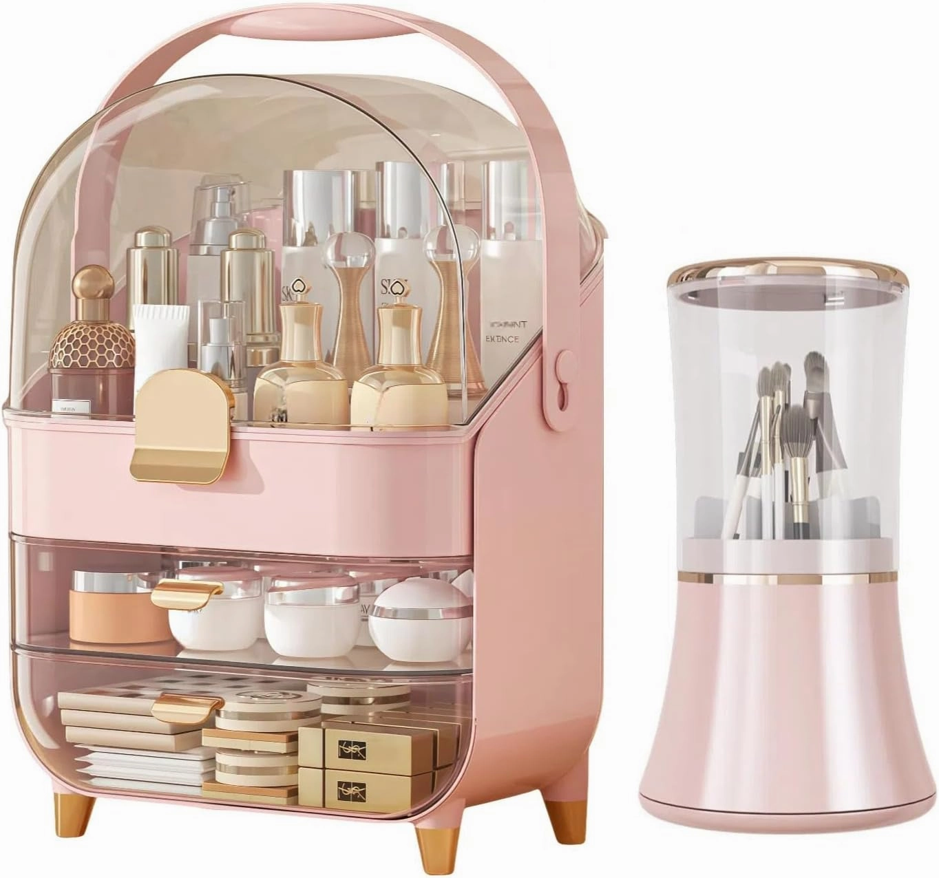 Makeup Organizer Countertop, Make Up Organizers for Vanity & Skincare Organizers Makeup Brush Holder Bathroom Counter Teen Girl Gifts Trendy Stuff for Vanity/Dresser (Pink)
