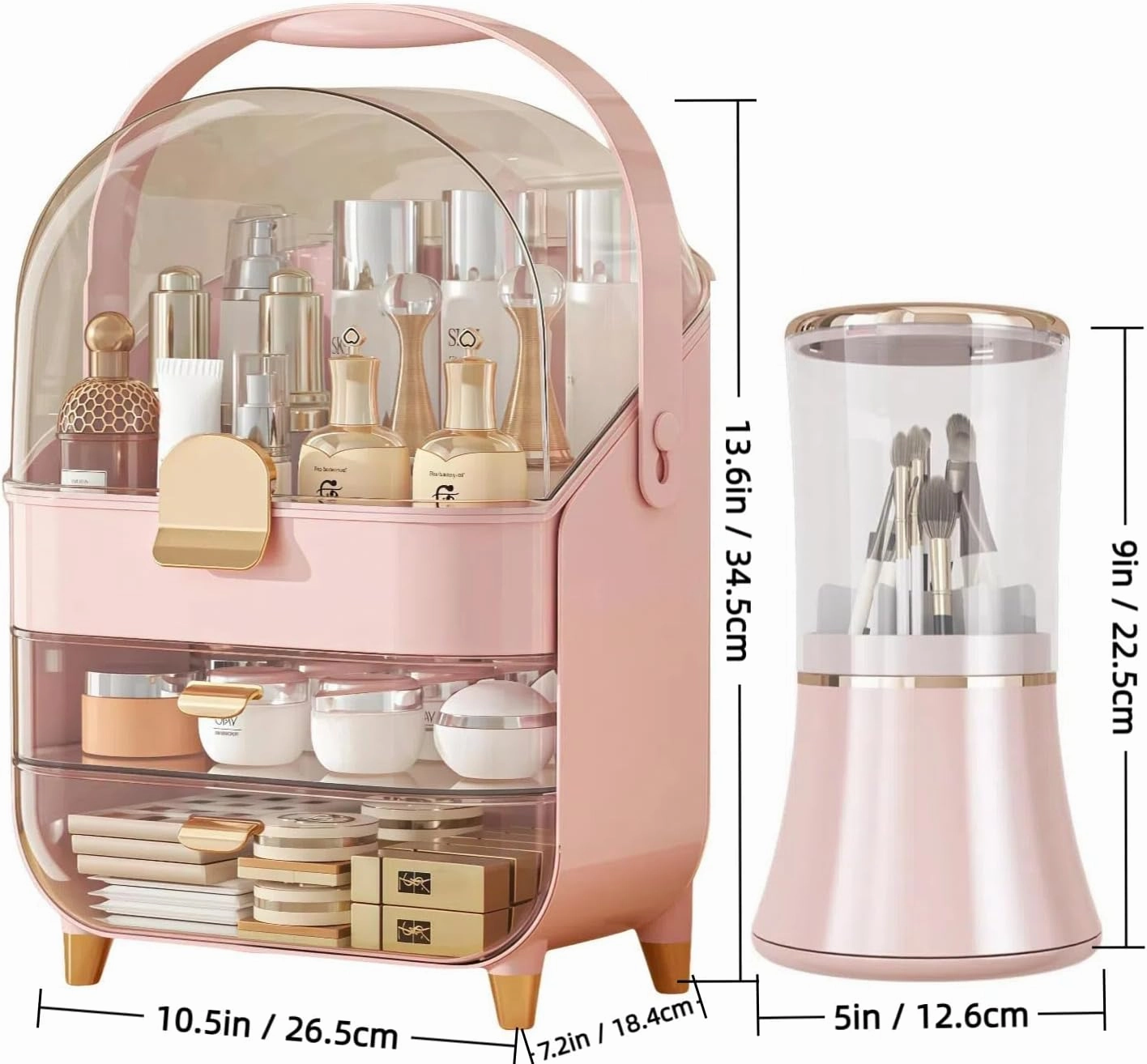 Makeup Organizer Countertop, Make Up Organizers for Vanity & Skincare Organizers Makeup Brush Holder Bathroom Counter Teen Girl Gifts Trendy Stuff for Vanity/Dresser (Pink)