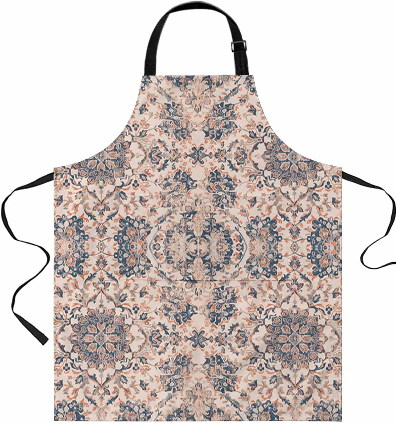 Mandala Floral Waterproof Apron With Pockets,Boho Bohemian Ethnic Traditional Oriental Tribal Kitchen Chefs Bib Cooking BBQ Grill Bake Adjustable Aprons for Women Garden Grooming Painting Gardening