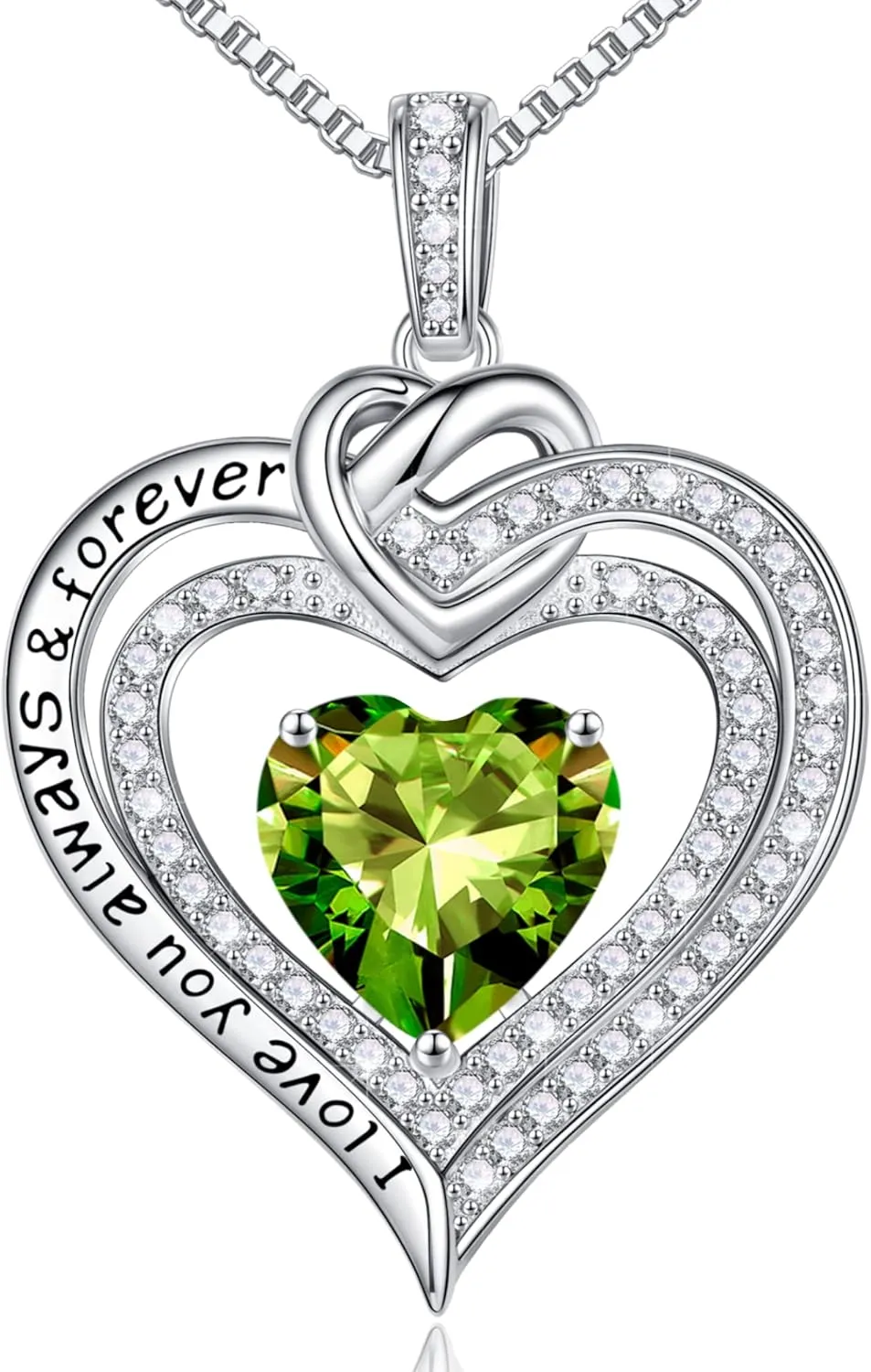 MOOSEA Forever Love Birthstone Necklace for Women, Moissanite Diamond Side Stone Pendant Necklace 18K White Gold Vermeil Necklace Anniversary Birthday Gifts for Mom Wife Grandma Daughter Girlfriend