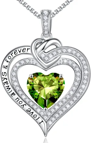 MOOSEA Forever Love Birthstone Necklace for Women, Moissanite Diamond Side Stone Pendant Necklace 18K White Gold Vermeil Necklace Anniversary Birthday Gifts for Mom Wife Grandma Daughter Girlfriend