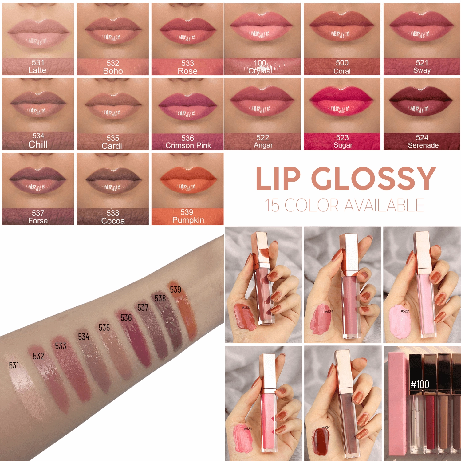 Natural Luxury Transparent Lipgloss White Rose Gold Tube Private Label Wholesale Clear Lip Gloss Bulk