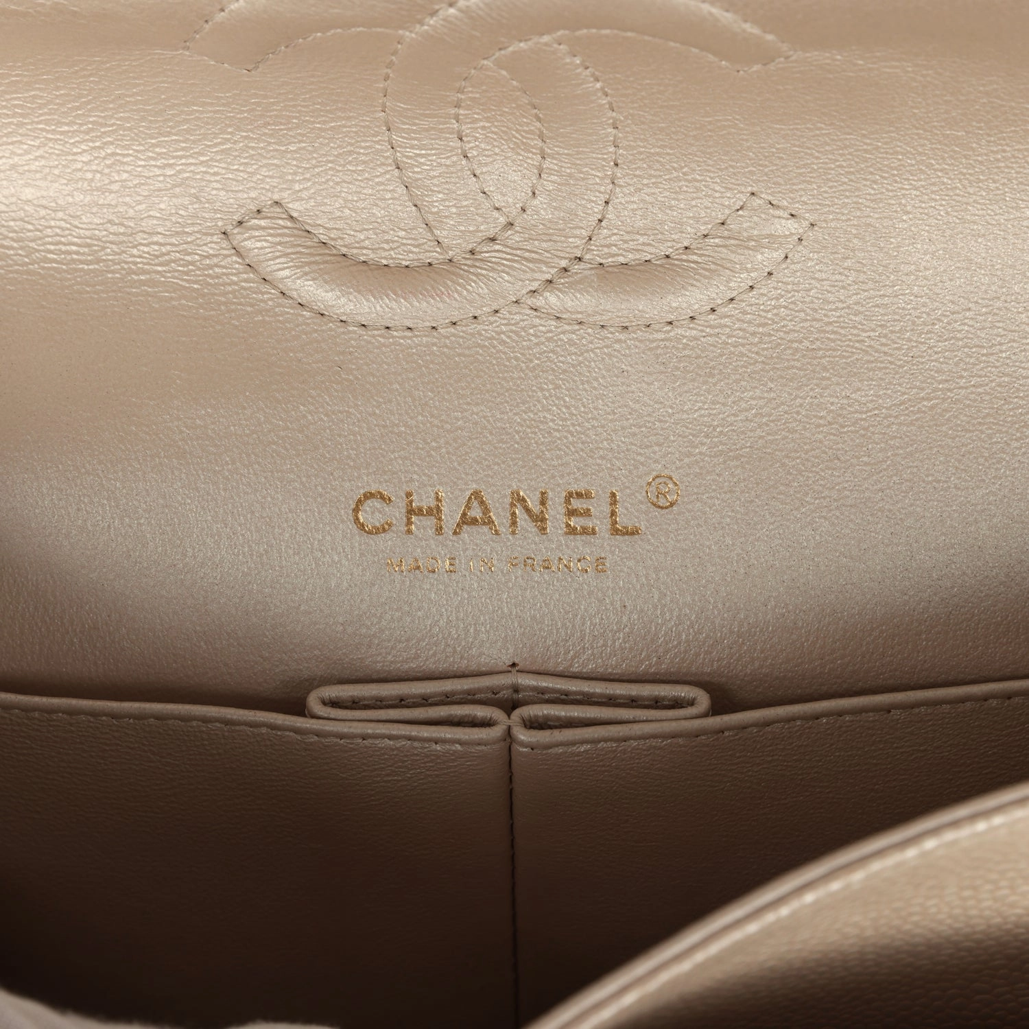 New Chanel Medium Classic Double Flap Pearly Beige Caviar Gold Hardware