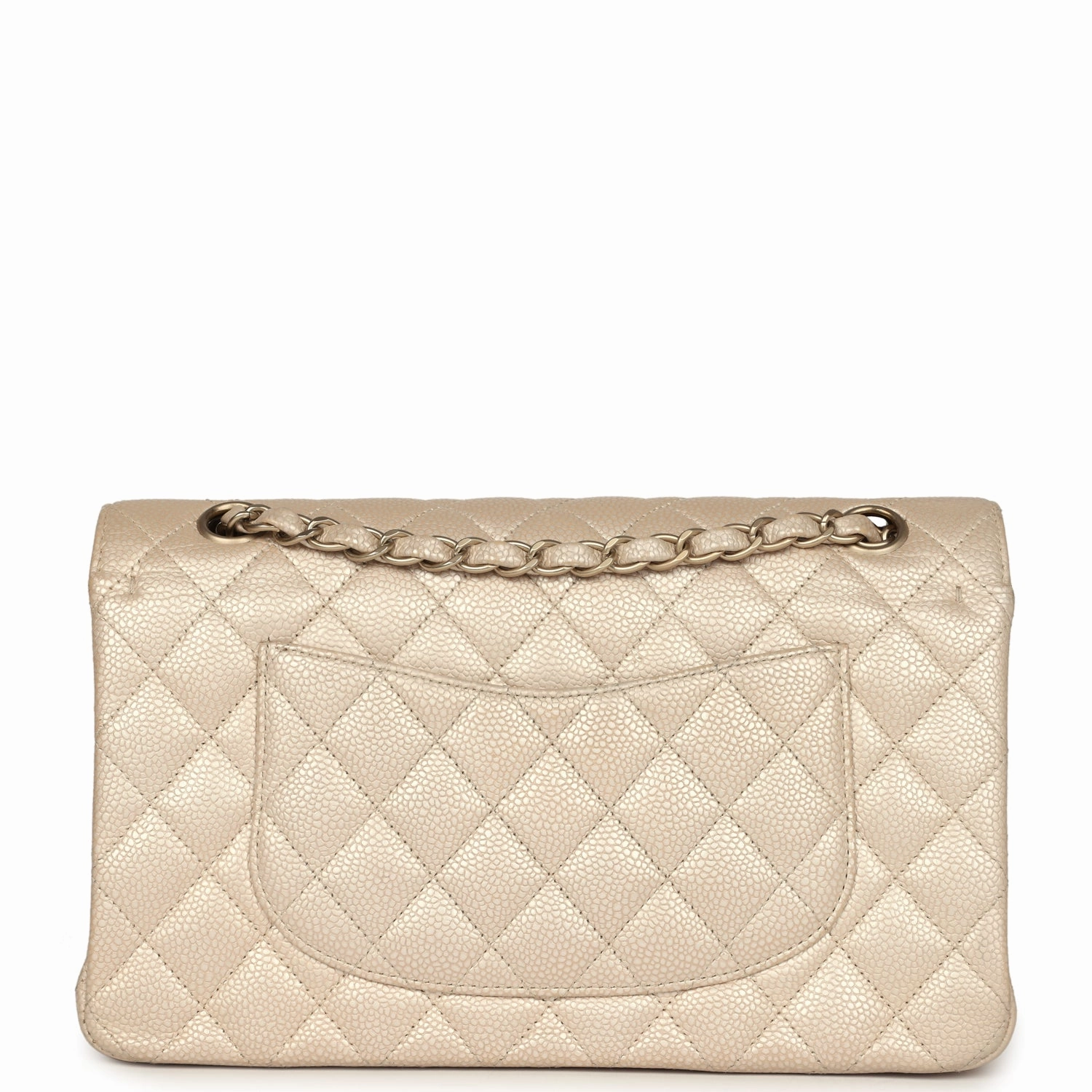 New Chanel Medium Classic Double Flap Pearly Beige Caviar Gold Hardware