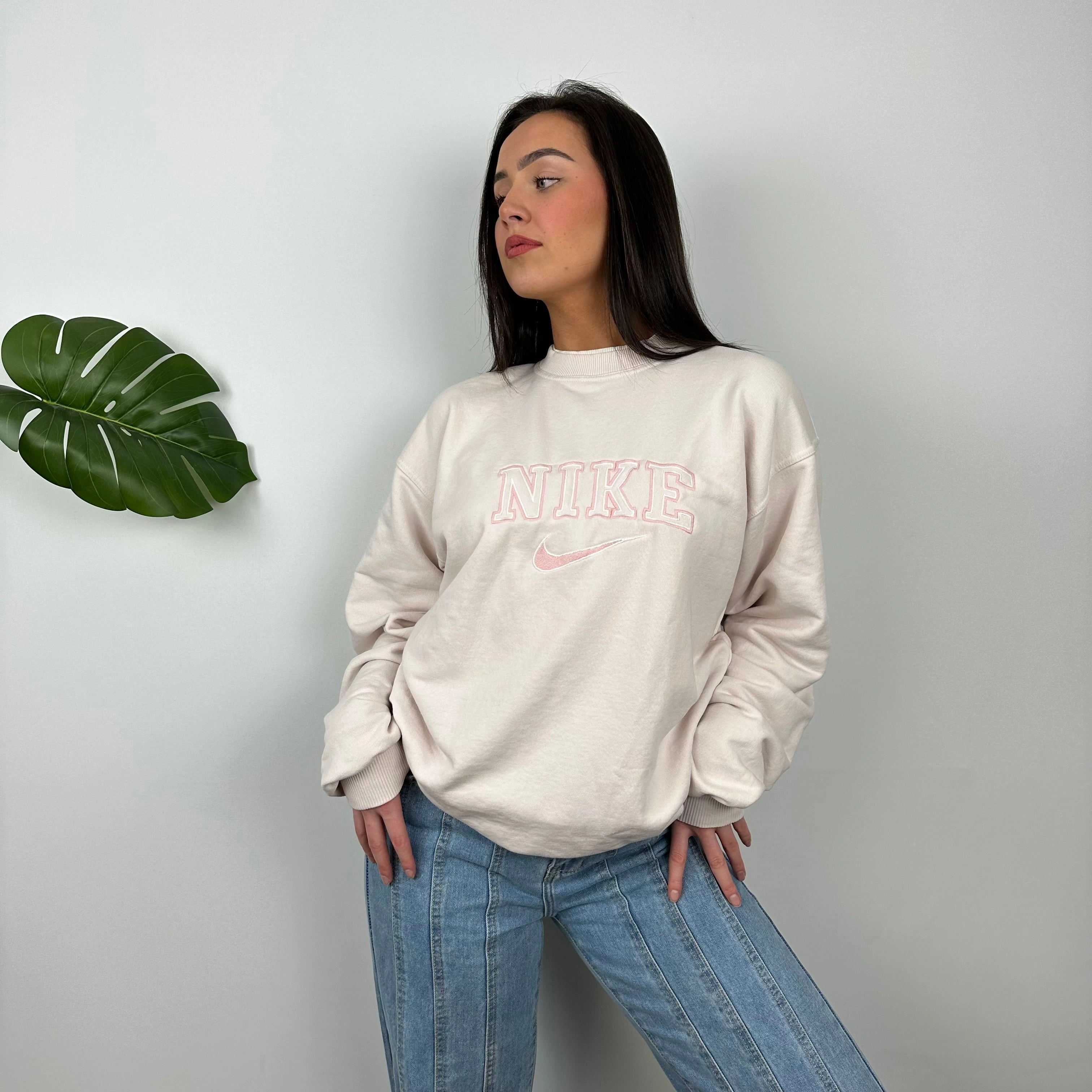 Nike Blush Pink Embroidered Spell Out Sweatshirt (M)