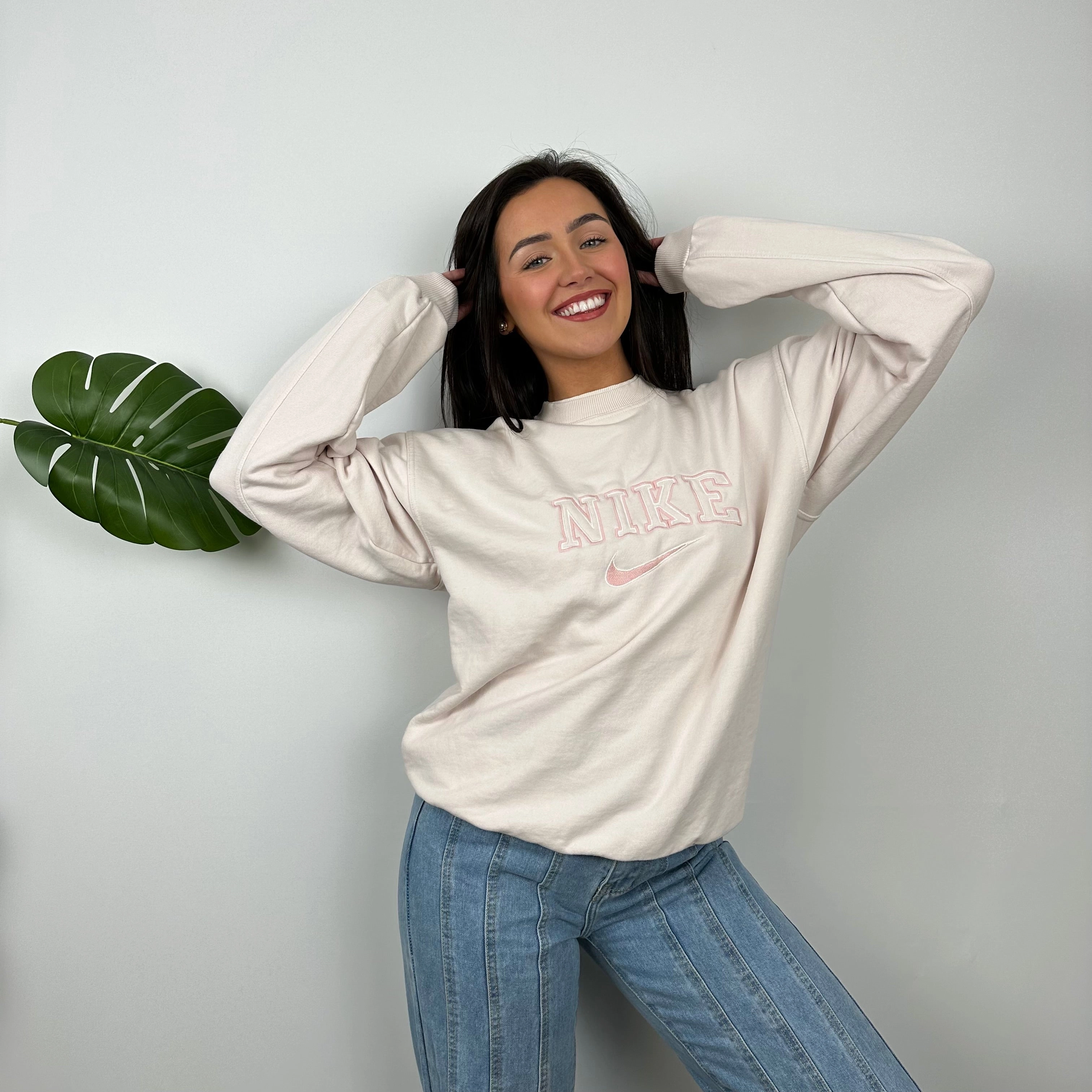 Nike Blush Pink Embroidered Spell Out Sweatshirt (M)