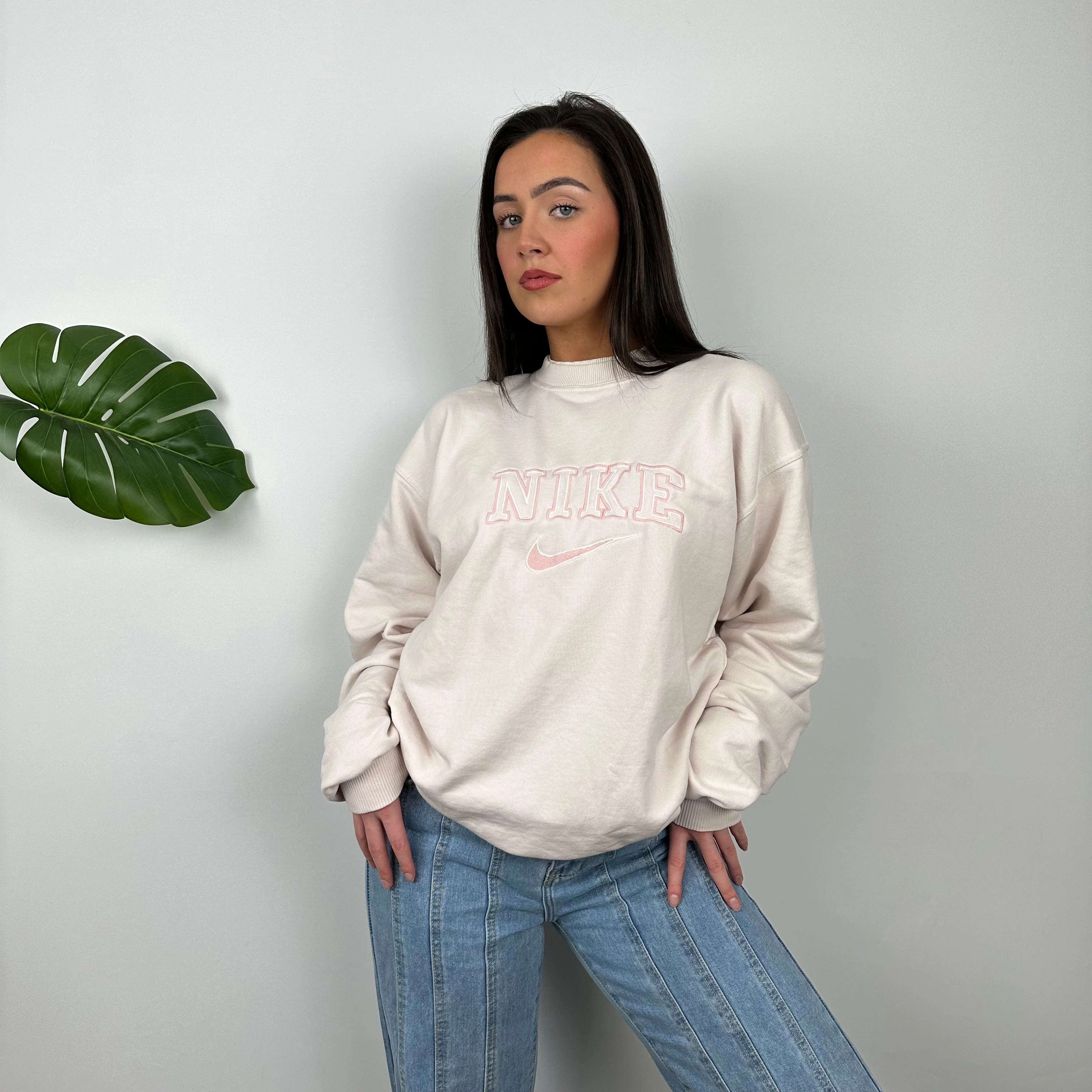 Nike Blush Pink Embroidered Spell Out Sweatshirt (M)