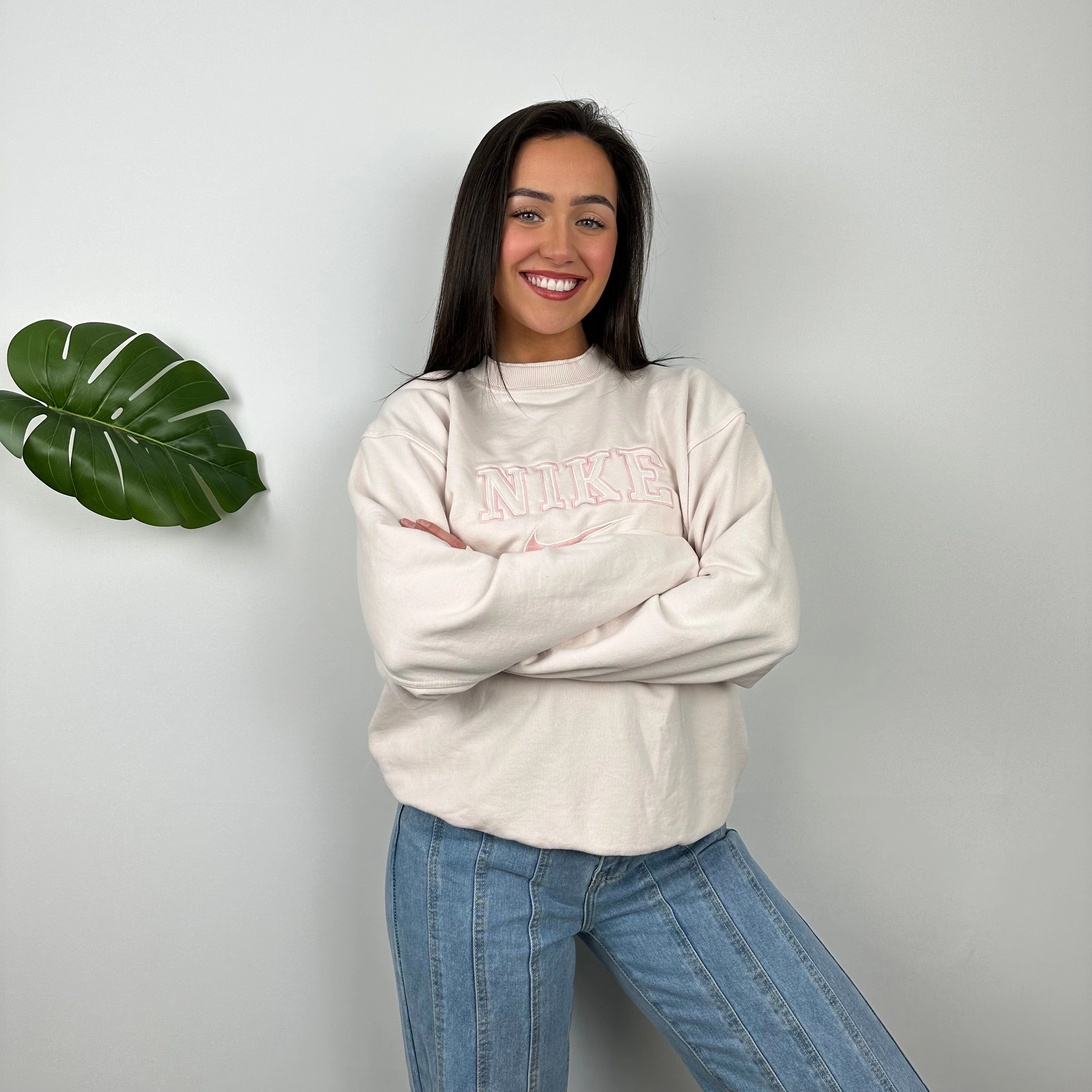Nike Blush Pink Embroidered Spell Out Sweatshirt (M)