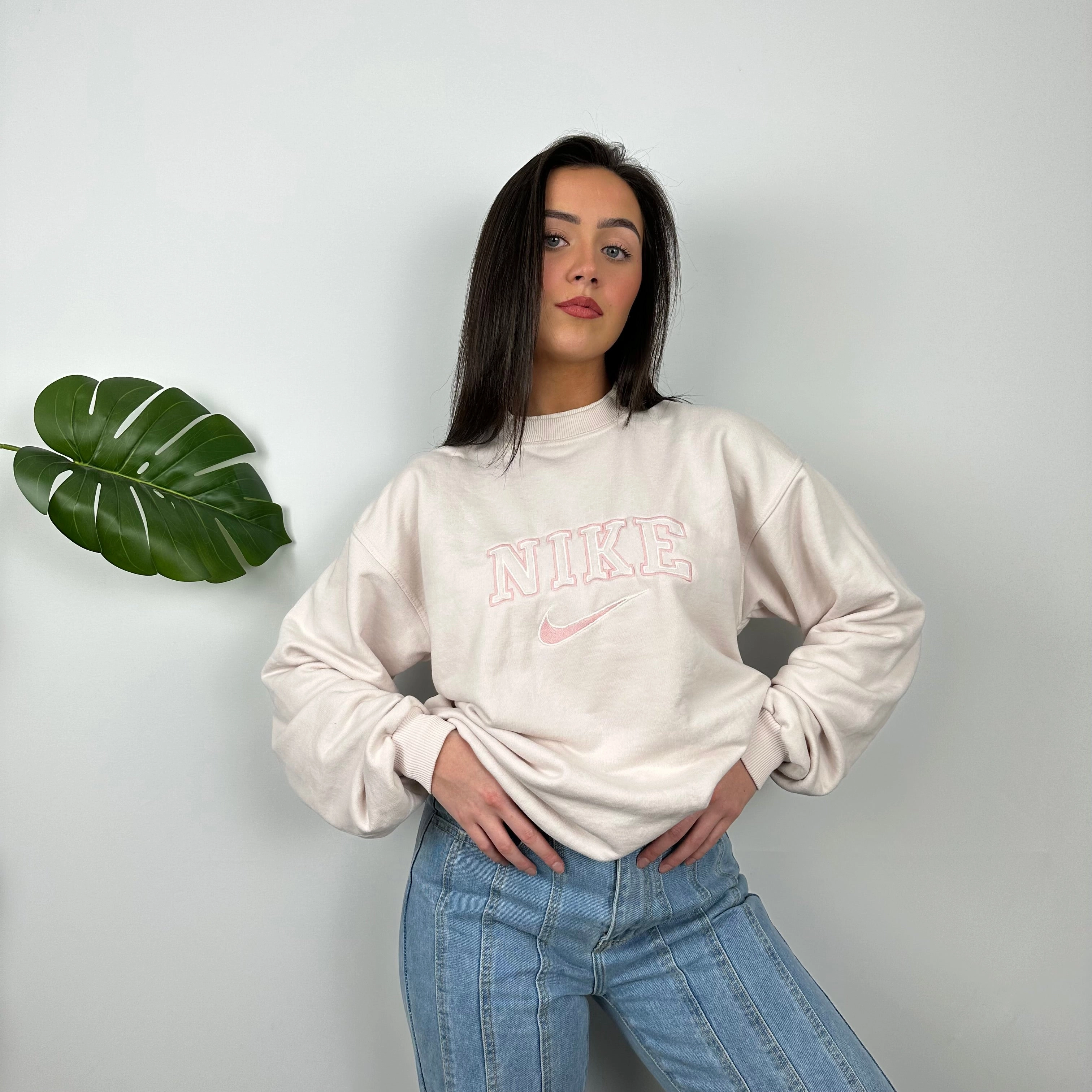 Nike Blush Pink Embroidered Spell Out Sweatshirt (M)
