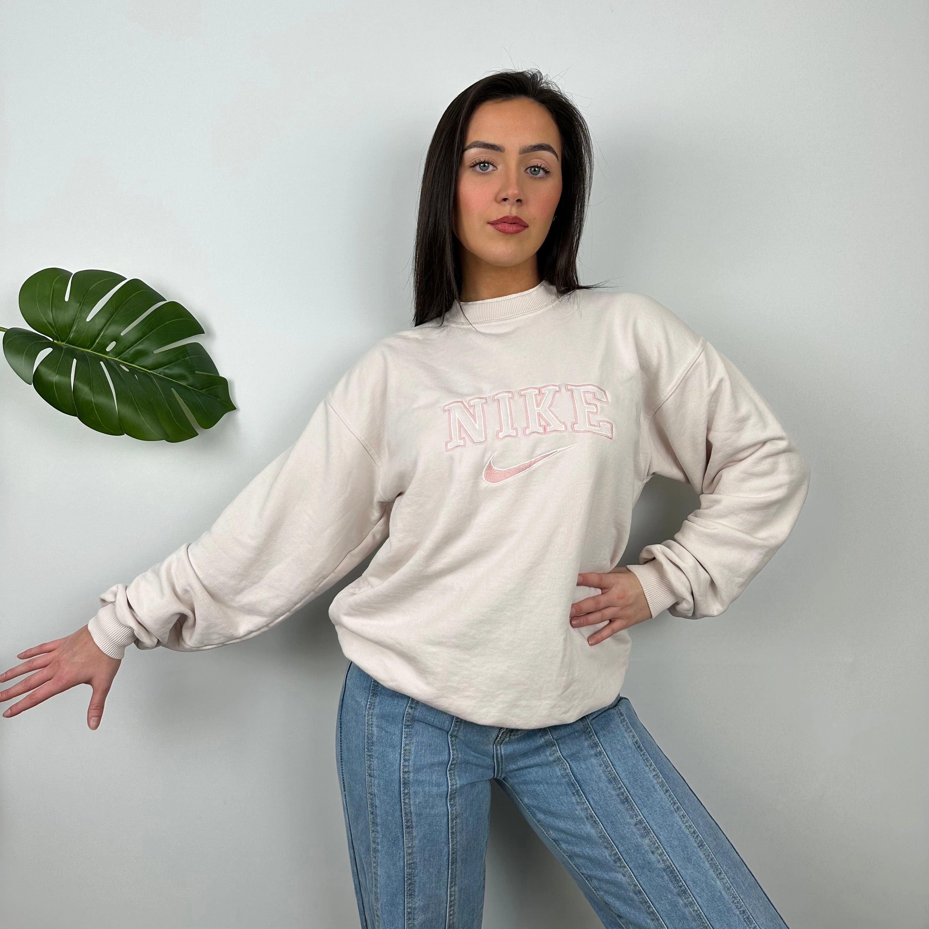 Nike Blush Pink Embroidered Spell Out Sweatshirt (M)